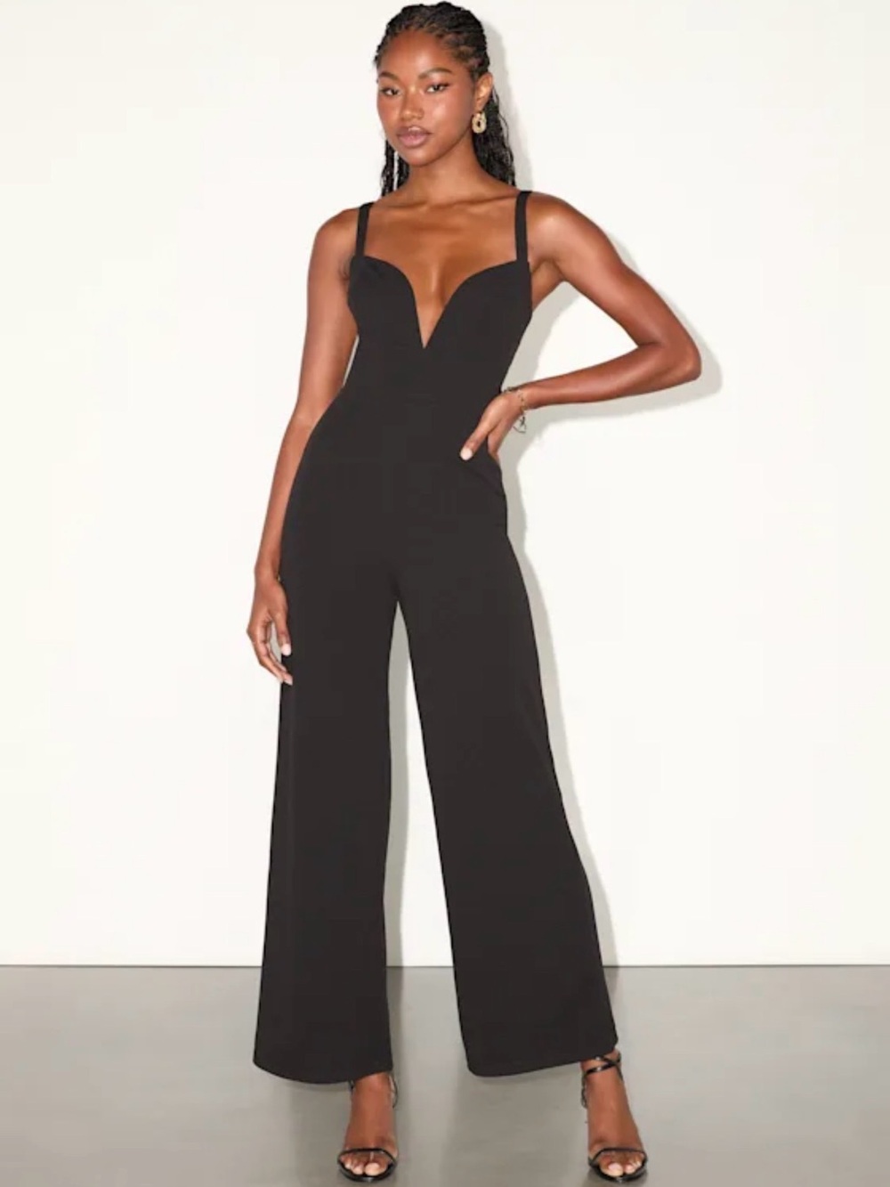 Lulu's Black Plunging V-Neck Wide-Leg Jumpsuit - XL